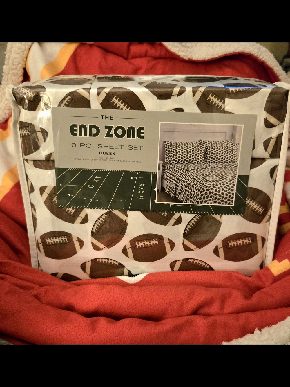 End Zone Football 6-Piece Sheet Set - Brown & White